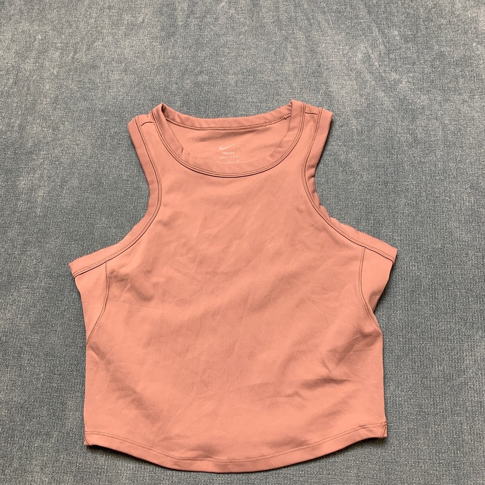 Nike One Dri Fit Cropped Tank Top Women Medium Pink Stretch Racerback Round Neck